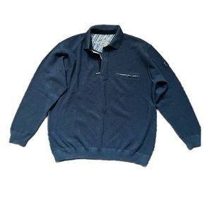 Green Coast Yachting Sweater Mens Size Large merino wool Navy 1/4 Zip Comfort
